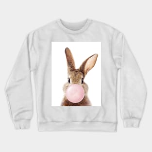 Brown Bunny Blowing Bubble Gum, Pink Nursery, Baby Animals Art Print by Synplus Crewneck Sweatshirt